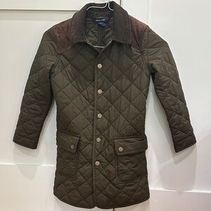 Ralph Lauren Olive Quilted Jacket with Brown Corduroy Collar